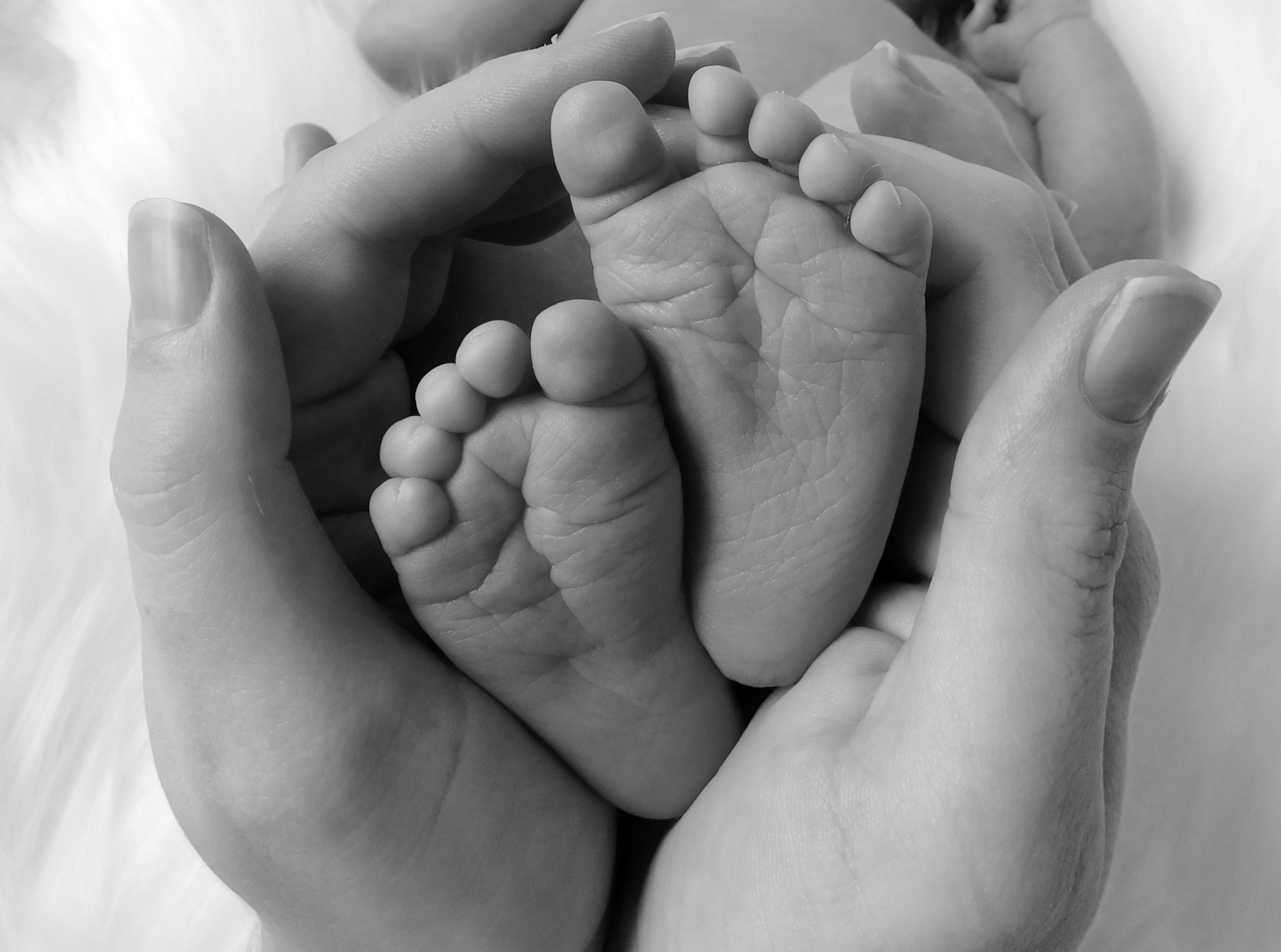 Hands holding baby feet.