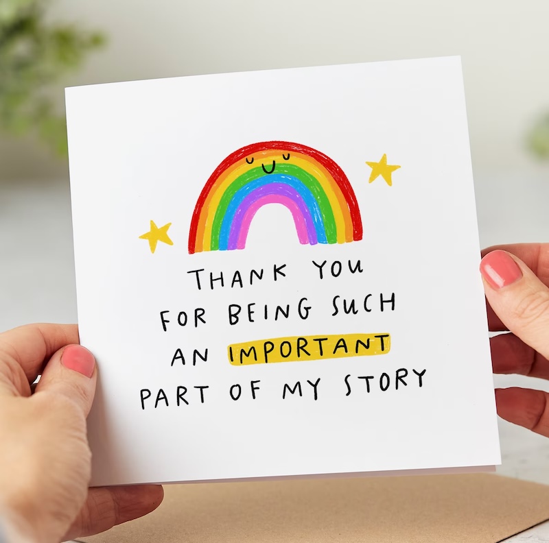 Hand drawn greeting card with the caption 'Thank you for being such an important part of my story'.